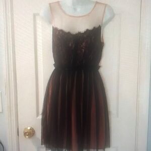 Elegant Black and Brown Lace Dress